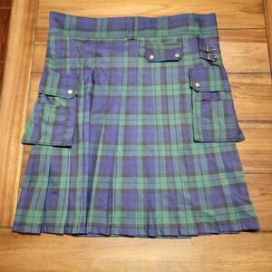 Men's Heavy Tartan Utility Kilt Green & Blue - Size XL